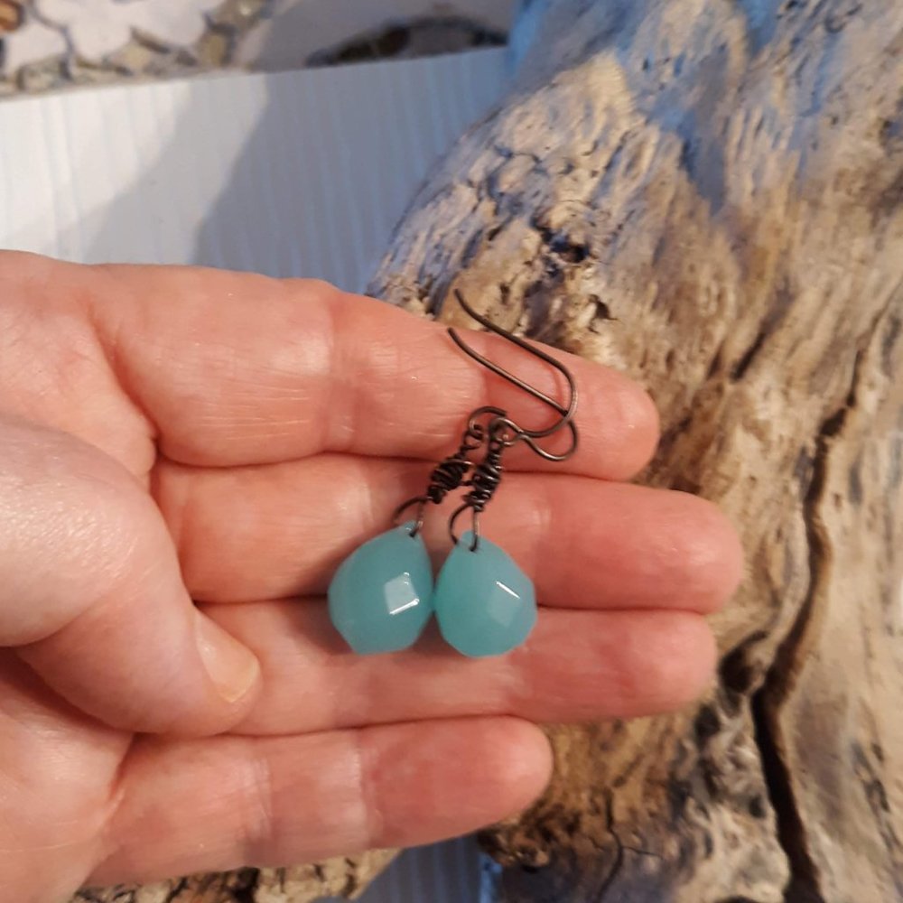 Wire Wrapped Chalcedony Drop Earrings - image 2